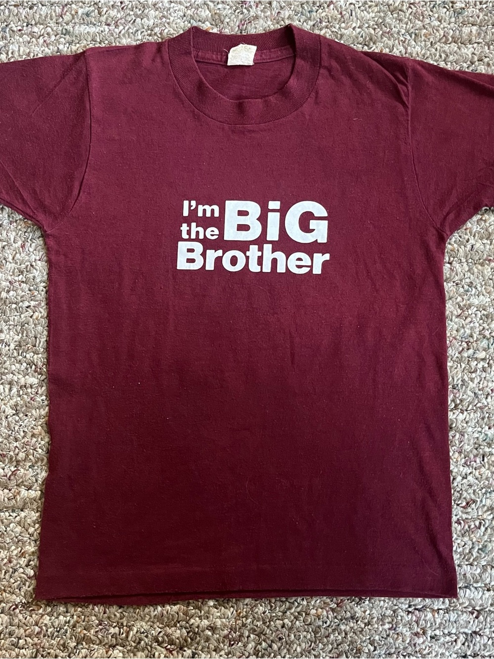 Vintage Burgundy Kids Tee with White "I'm the BiG Brother" Print